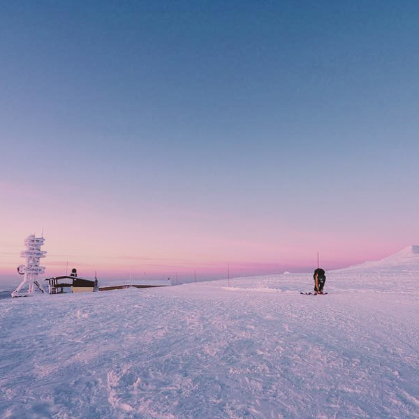 Pink sky ski slopes in Hokkaido
